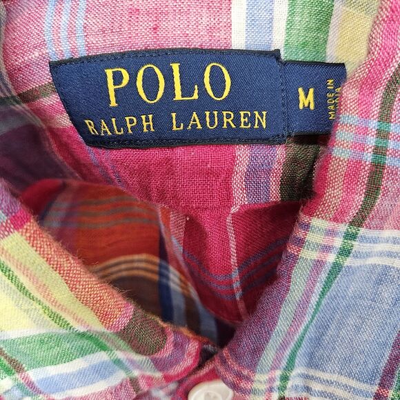 Polo Ralph Lauren Linen Shirt Men's Medium Plaid Colorful Button Up Long Sleeves - Picture 2 of 8